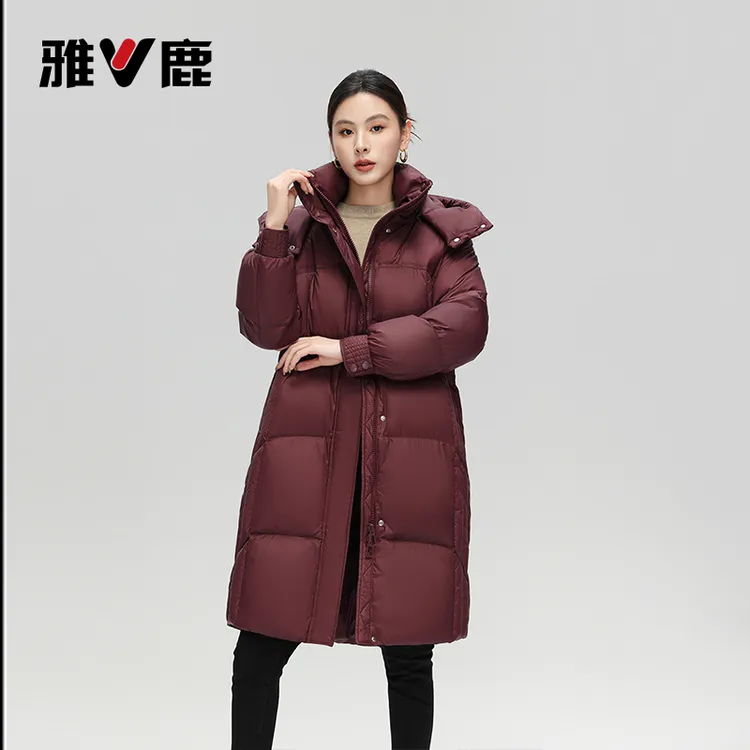 V/雅鹿休闲修身长款90羽绒服时尚可拆帽女士冬季保暖外套