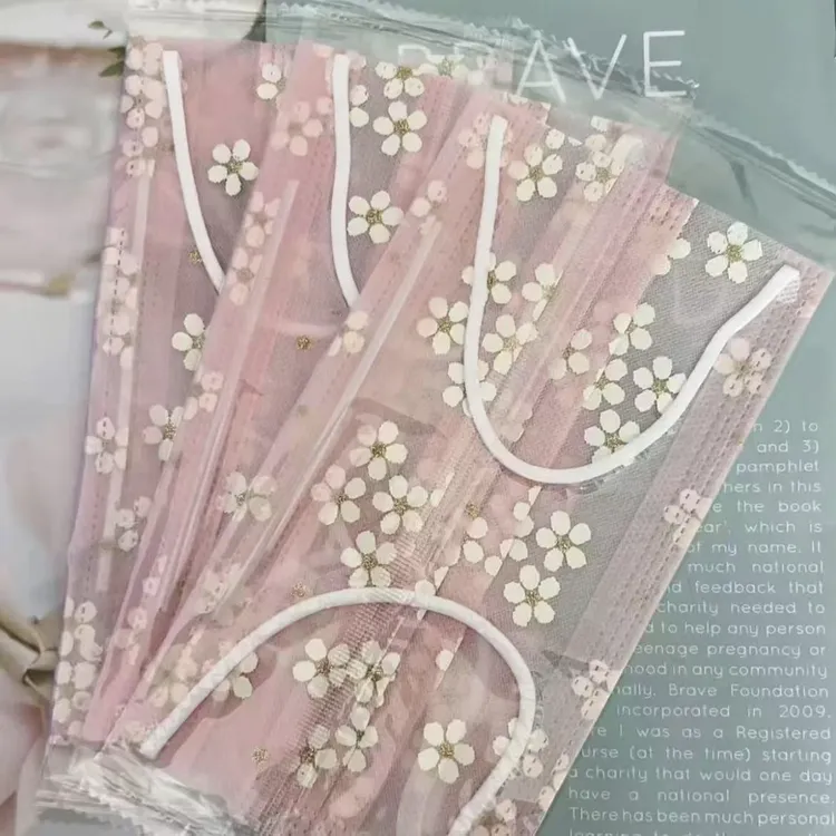 遮阳一次性二层网纱口罩一层网纱＋1层无纺布轻薄款浅粉色樱花可爱