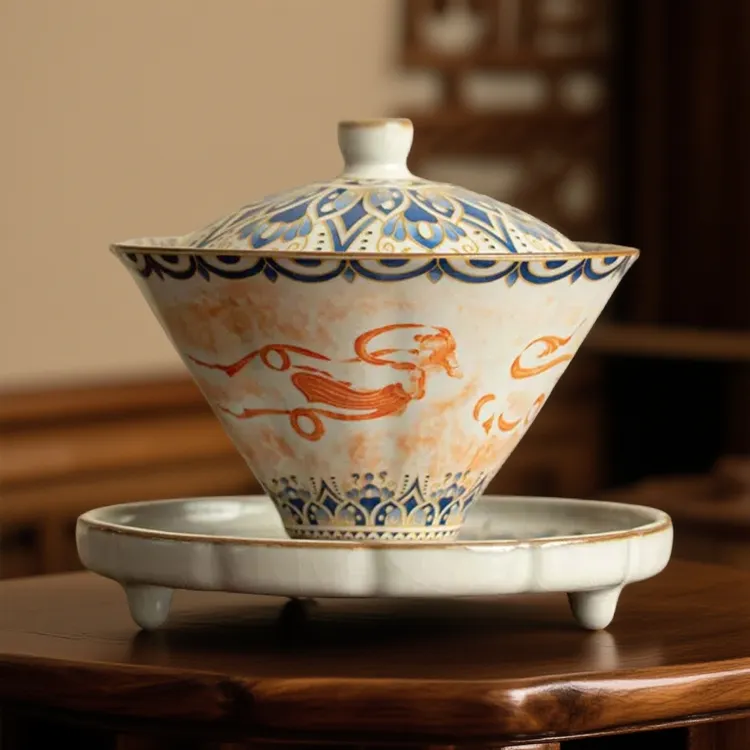 汝窑敦煌三才盖碗单个中式陶瓷泡茶碗茶杯家用不烫手功夫茶具套装