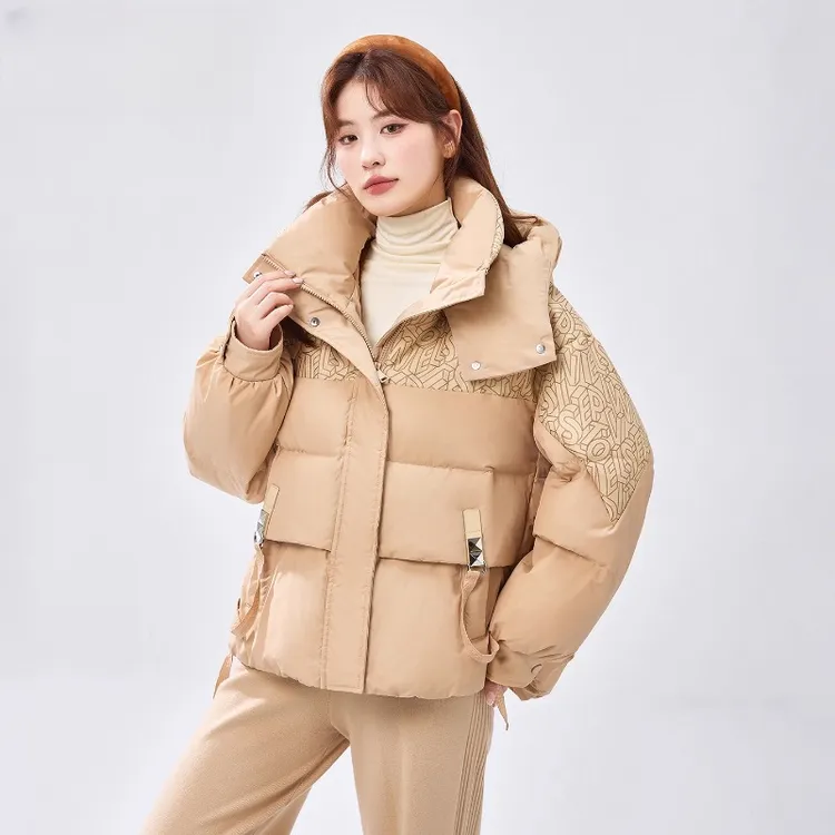 纪诗哲女装短款直筒宽松羽绒服女新款冬季保暖时尚洋气连帽厚外套