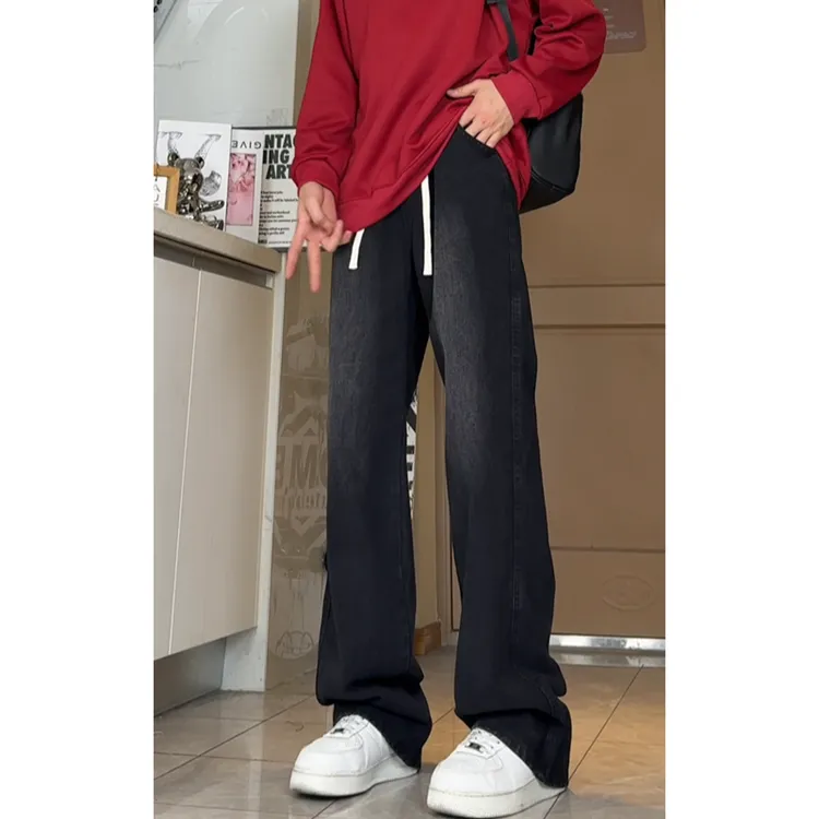 引创美式潮牌牛仔裤男款秋季宽松直筒休闲裤百搭复古渐变水洗裤子