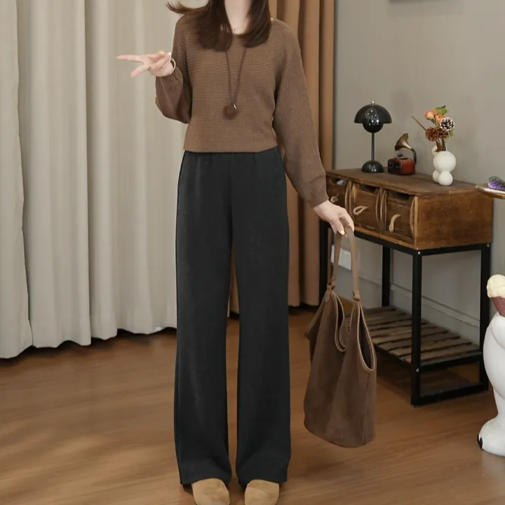 秋冬加绒加厚2025高腰显瘦高腰纯色外穿休闲裤宽松直筒阔腿裤女