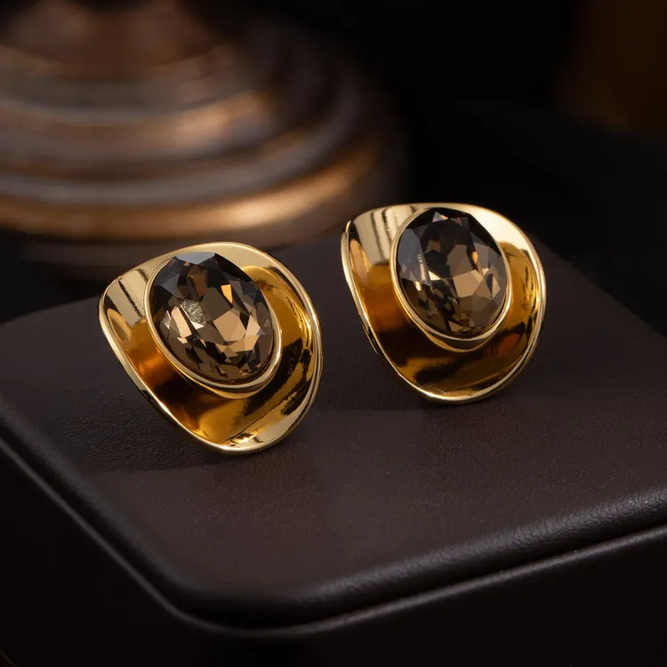 铜合金合成锆石耳饰 【LANSE 新年系列·赤耳金眸】优雅s925银针耳环