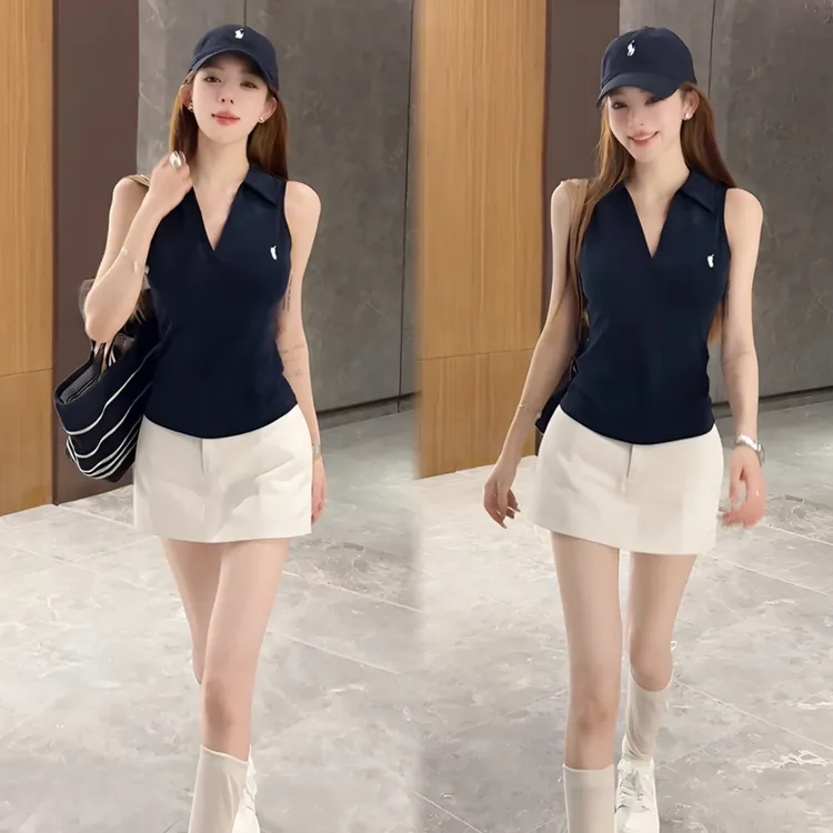 2025夏日球场高尔夫千金系列无袖POLO领背心吊带+半身裙套装女