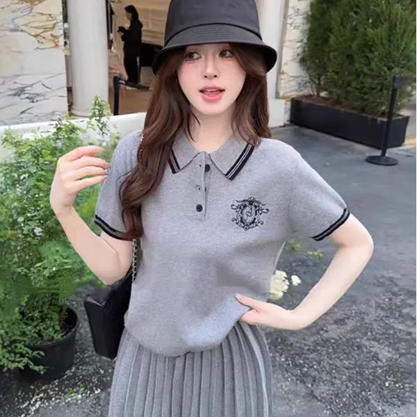 6007#大码韩系学院风女2025夏季新款polo领短袖t恤休闲百搭