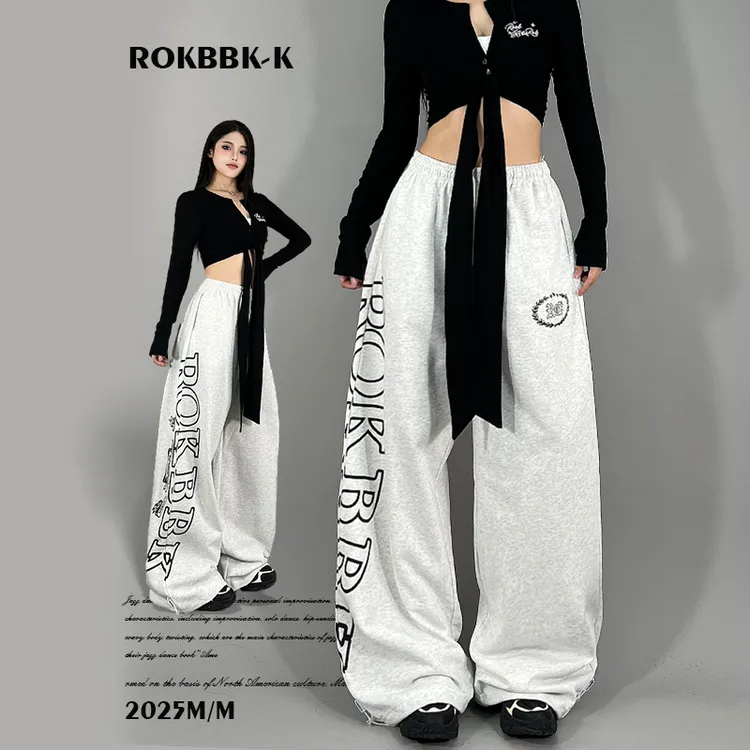ROKBBK-K布韩街舞潮牌2025新款字母印花设计休闲裤女爵士舞