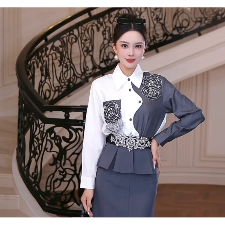 【芙娜妮】轻奢洋气衬衣百搭修身通勤秋冬新款拼接上衣女F2530542A