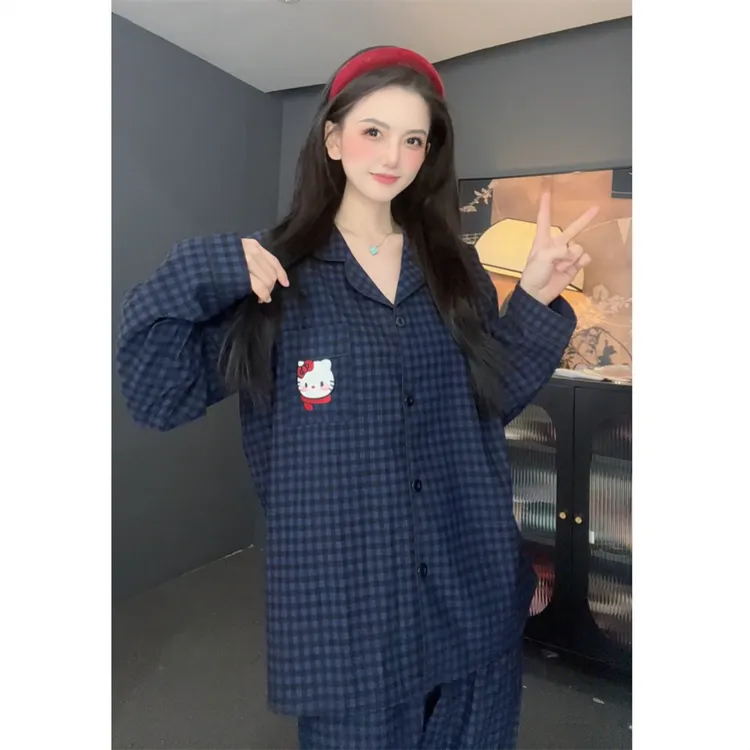 黑格小猫云朵棉睡衣秋冬季家居服女款爆款2025款外穿长袖长裤套装