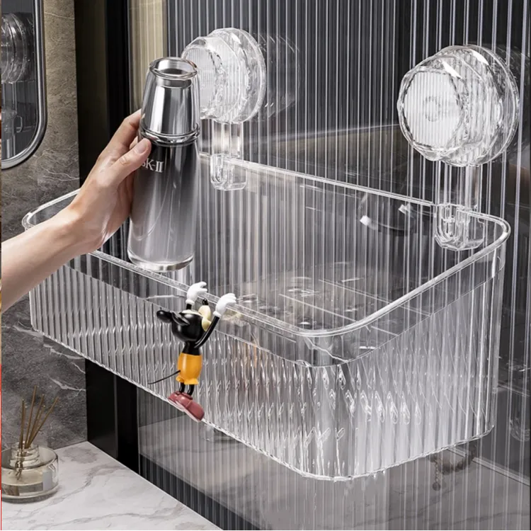 新款吸盘式轻奢置物架卫生间浴室洗漱免打孔收纳盒收纳壁挂化妆品