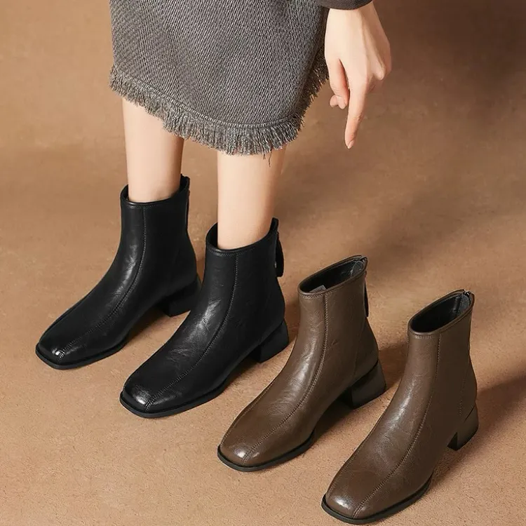 【源头工厂】嘉佰利爆款短靴法式2025秋冬季百搭款女靴马丁靴粗跟靴