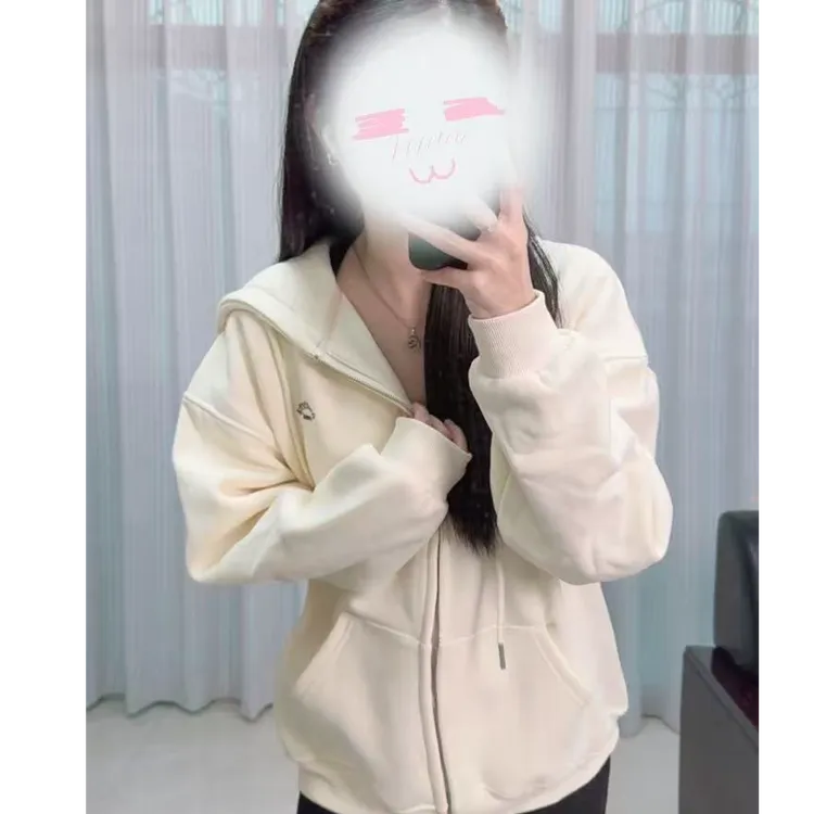 MO家秋冬款加绒拉链开衫外套宽松连帽卫衣中长款休闲不起球显瘦