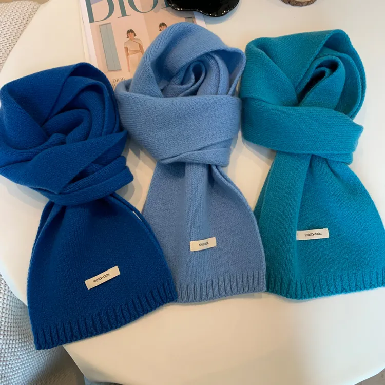 精选澳洲纯羊毛100%羊毛围巾新款纯色百搭男女冬季保暖针织围脖潮