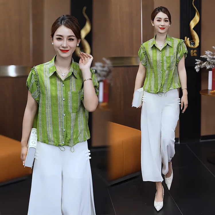 时尚短袖衬衫女夏天新款小个子洋气休闲衬衣宽松遮肉显瘦薄款上衣