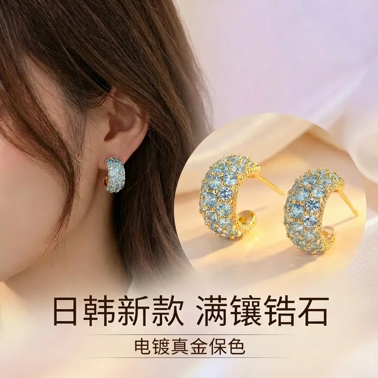 合金锆石耳饰 超强气场耳环爆款深圳旭家雪花耳钉购买