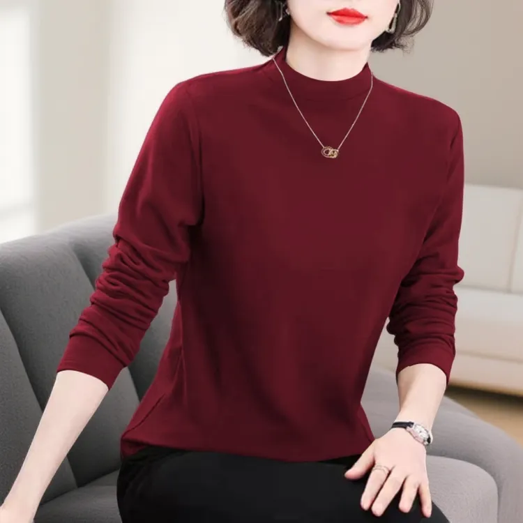 秋冬双面德绒上衣长袖妈妈装红色小衫女士保暖内搭打底衫女款2025