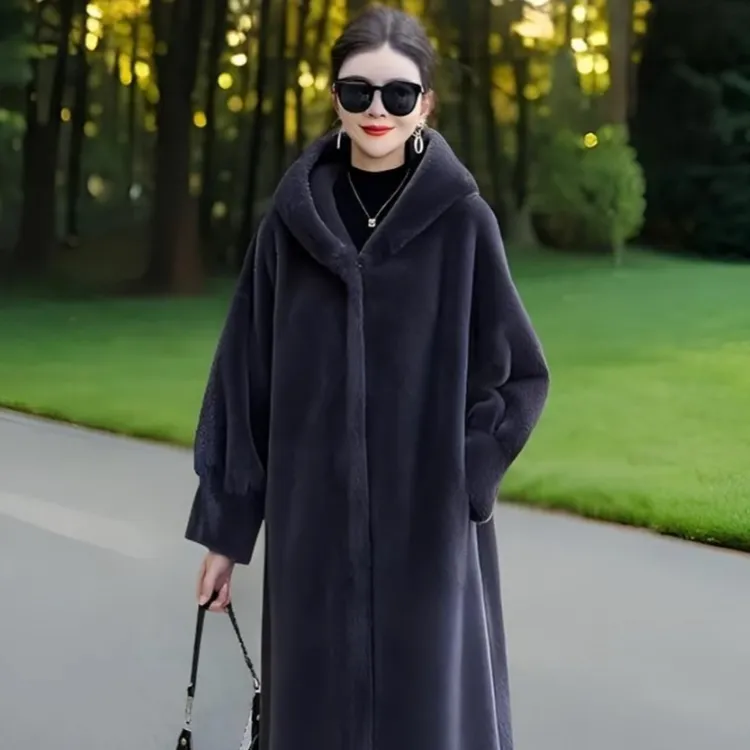 【衣长100厘米】海宁连帽高端毛皮大衣金标正品气质加厚冬外套