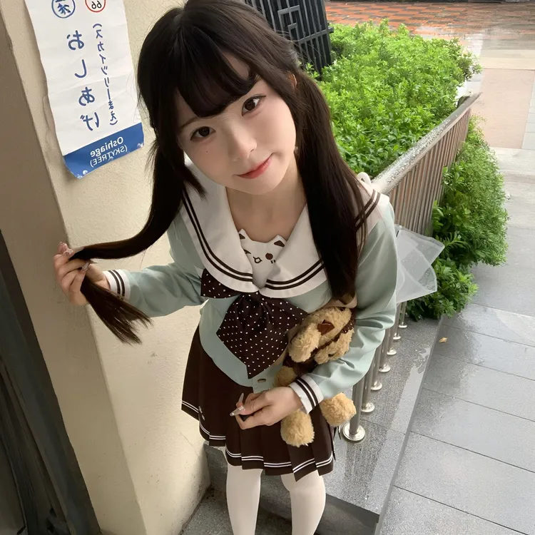 川海阁原创【喵不可言】秋冬新品薄荷绿长袖款水手服棕色裙子套装jk