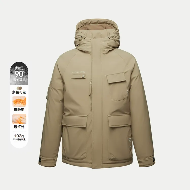 90鹅绒+三防科技!品牌撤柜冬装男连帽多口袋工装羽绒服保暖外套