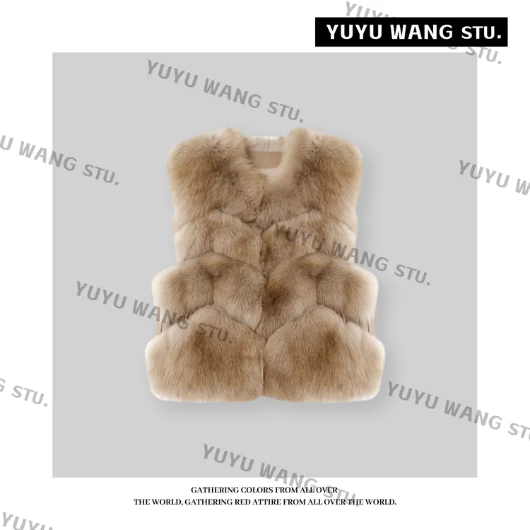 YUYU WANG【香氛咖】气质狐狸毛马甲时尚显瘦皮草背心高级感百搭