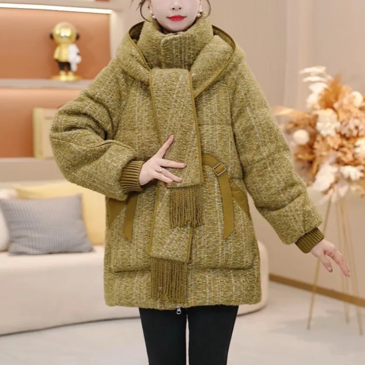 迷苏连帽拼色气质保暖时尚加厚羽绒服宽松2025年冬季【SJYH3920】