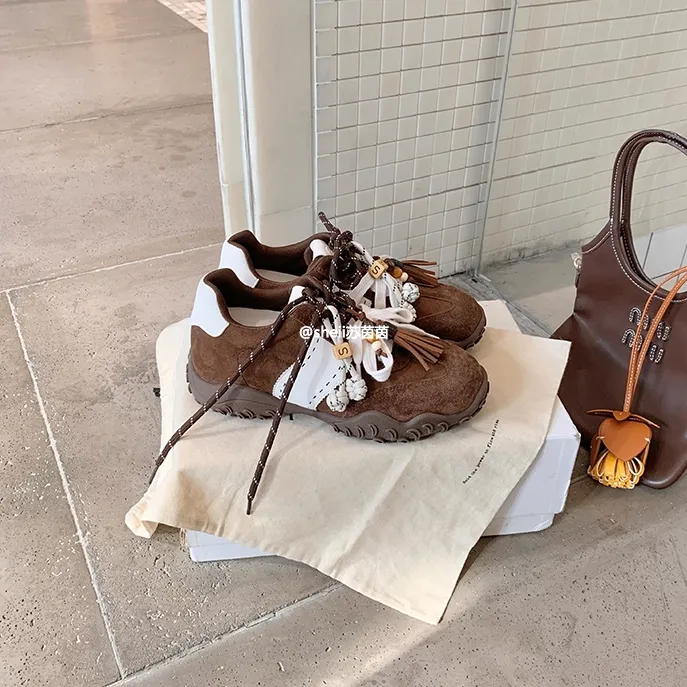 【苏茵茵】新色来啦~8cm内增高月牙厚底鸳鸯鞋带运动休闲鞋女德训鞋