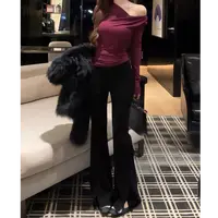 SZA【长腿密码】冬季新款慵懒感休闲百搭高腰显瘦开叉微喇裤A-2462