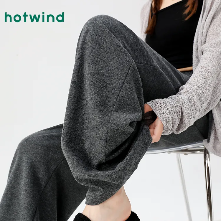Hotwind/热风糯米裤女2025新款秋季胖mm高腰百搭垂感宽松休闲裤子