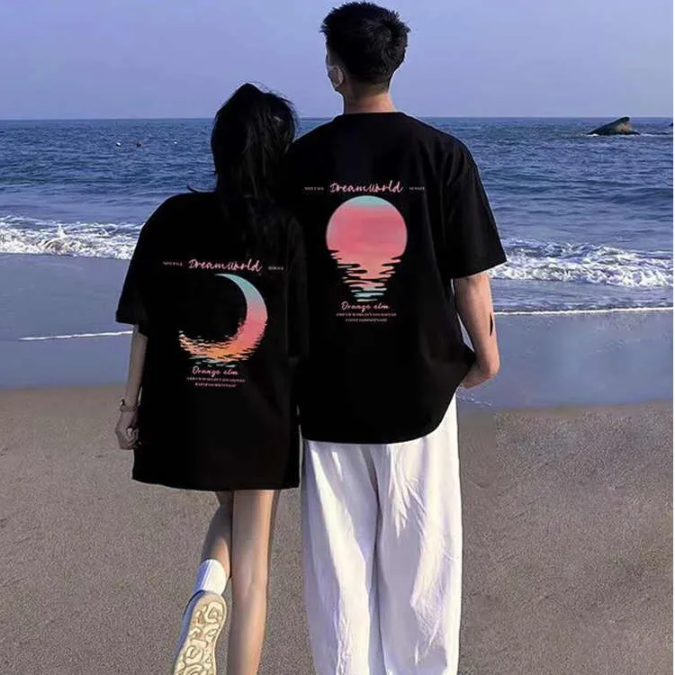 不一样的情侣装t恤2025新款夏日高级感轻奢小众不撞款超火短袖男