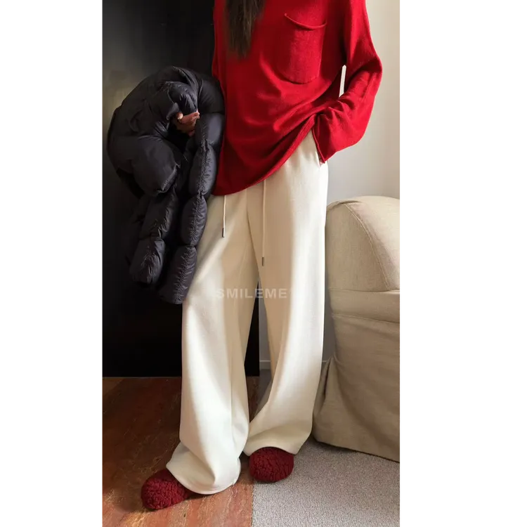 SMILEME【糯米裤】秋冬款绵羊毛混纺加绒加厚高腰直筒裤MC09025411