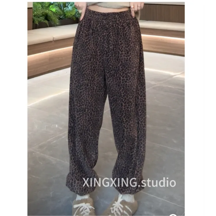X.x.冬季新款松紧腰豹纹加绒保暖卫裤时尚休闲长裤9009