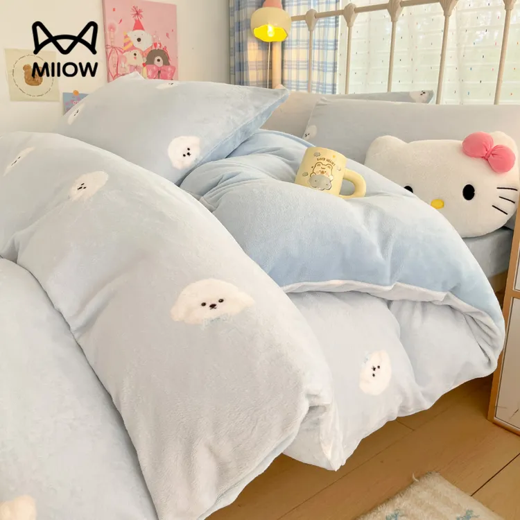 猫人牛奶绒四件套双面绒珊瑚绒加厚被罩床单三件套2025新款秋冬季
