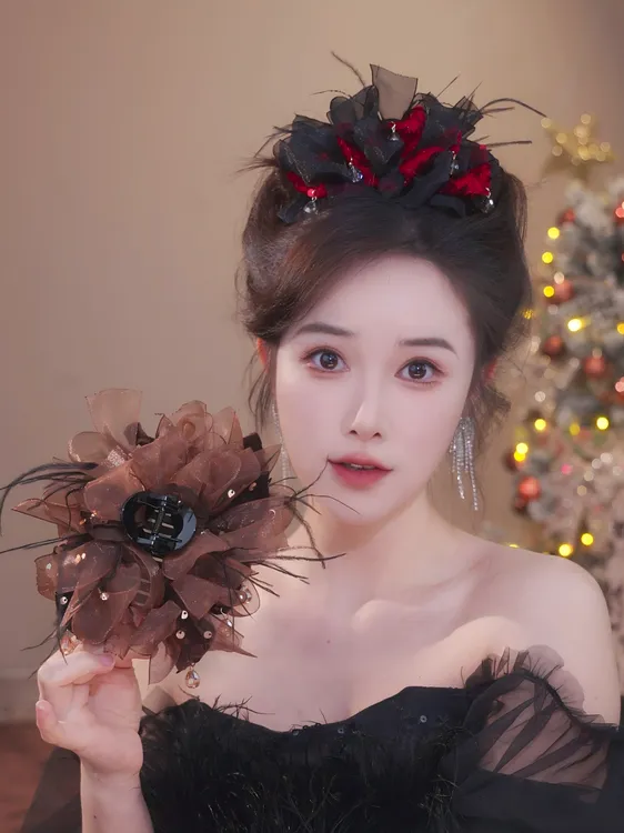 精致高级感小众设计师款式纱面13公分原创设计鲨鱼夹3319