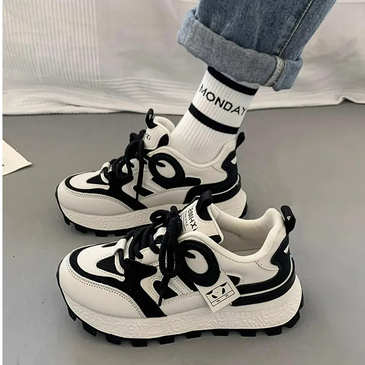 Moleubak阿甘鞋女2025春秋新款增高厚底老爹鞋透气网面休闲运动鞋