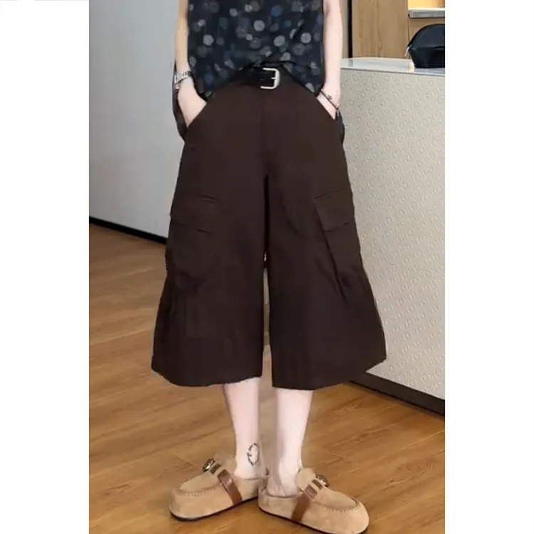 艾塔莉夏季女款休闲时尚工装裤子大口袋高腰薄款七分裤子宽松透气