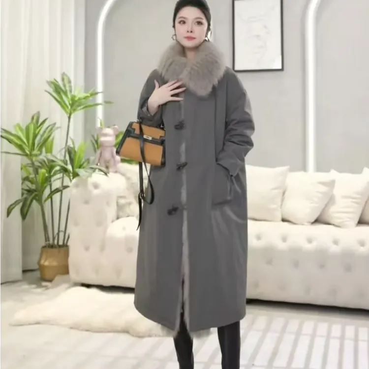 2025秋冬季新款羽绒服外套女长款加绒加厚保暖皮草羽绒内胆宽松