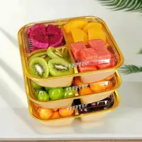 一次性塑料方形金色四宫格果切分装盒水果拼盘果切水果打包盒