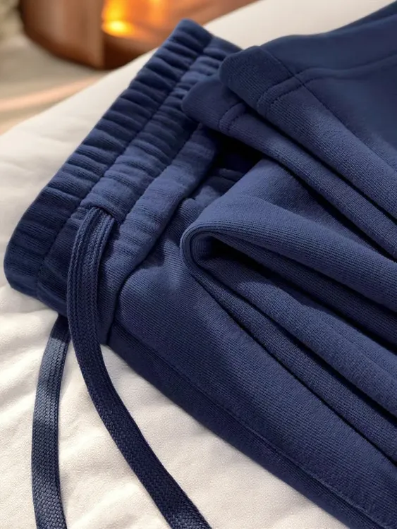 显白藏青色美式直筒卫裤男女款秋冬季复古藏蓝色简约抽绳休闲长裤