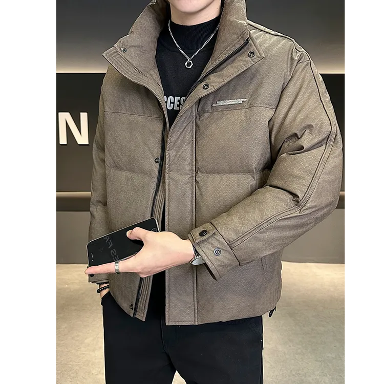 奇珀菲仑白鸭绒冬季新款立领加厚保暖PU皮羽绒服防寒服外套男