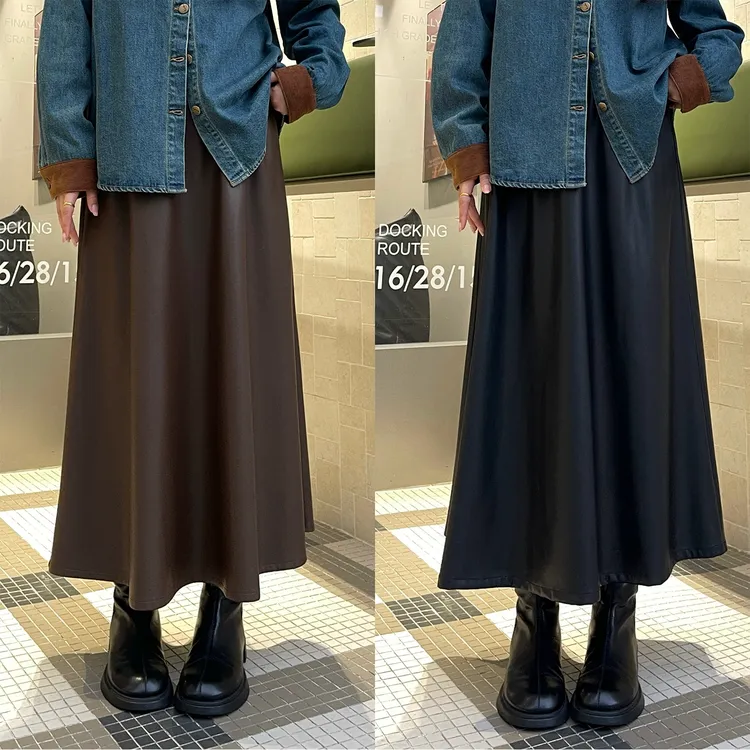 裂渡宣宣【摩登风范】百搭长款半身裙女冬气质简约PU长裙ZY508F37