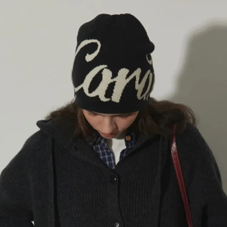 美式街头毛线帽字母提花双面戴针织帽男女秋冬护耳套头帽冷帽潮