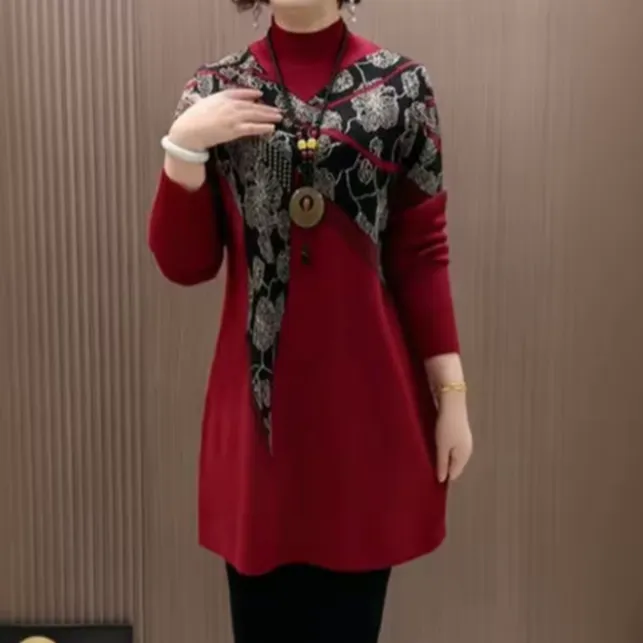 秋季宽松百搭中老年妈妈装针织潮流大码休闲显瘦中长款大版衫毛衣