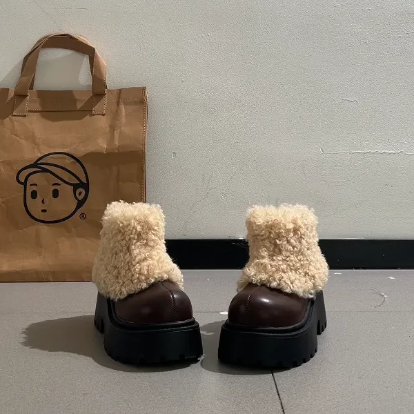 黑色英伦风增高厚底马丁靴女款2025新款秋冬加绒加厚保暖毛毛短靴