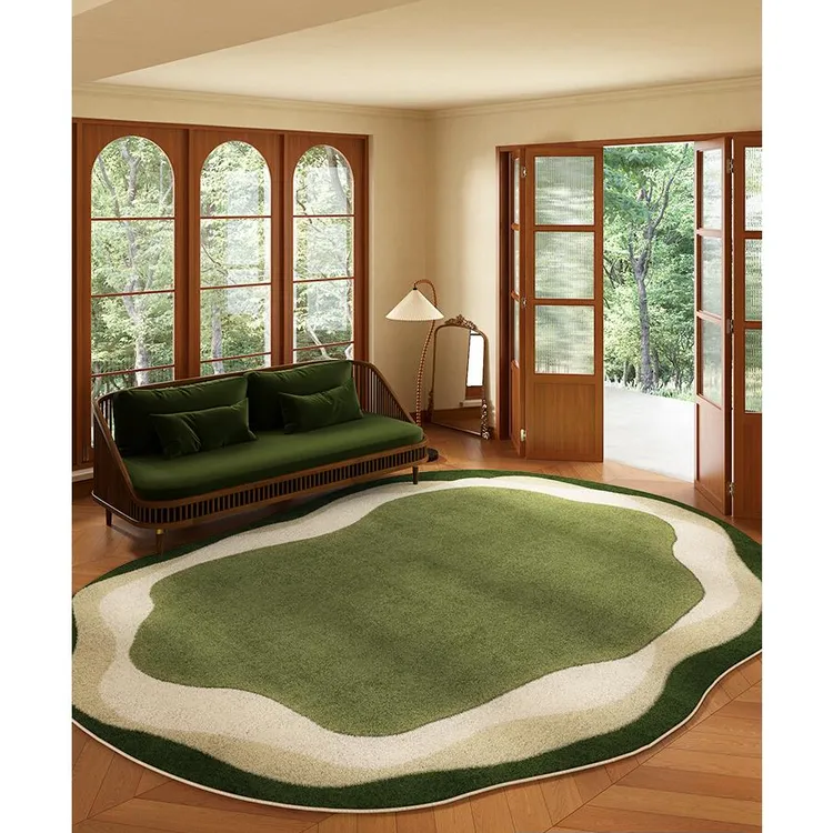 中古地毯客厅2025新款绿色异形不规则卧室地垫美式复古轻奢高级感