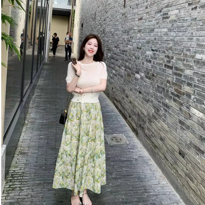 薄款2025夏新款短袖夏季设计感短款显瘦针织衫上衣半身裙两件套女