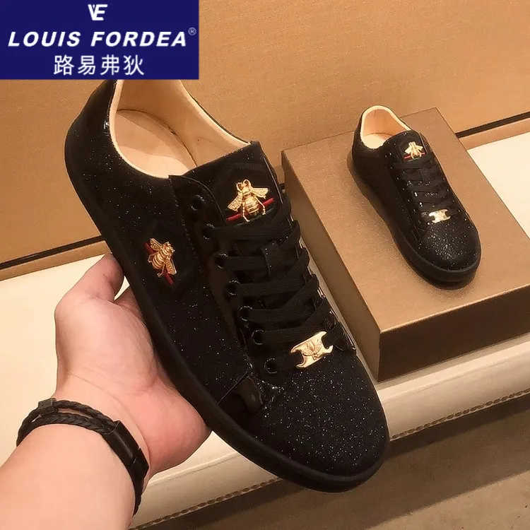Louis Fordea/路易弗狄潮牌黑武士男鞋小蜜蜂板鞋百搭男士休闲鞋