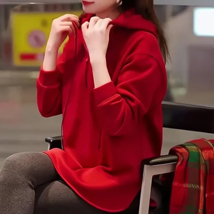 【轻奢设计感】半拉链时尚百搭连帽卫衣女欧韩穿搭宽松不规则商品图