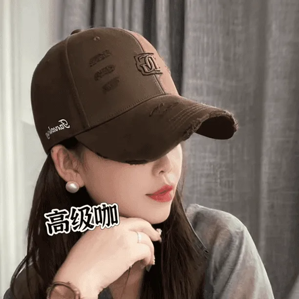 美式复古大围棒球帽子韩版街刺绣字母破洞户外帽子大头围显脸小