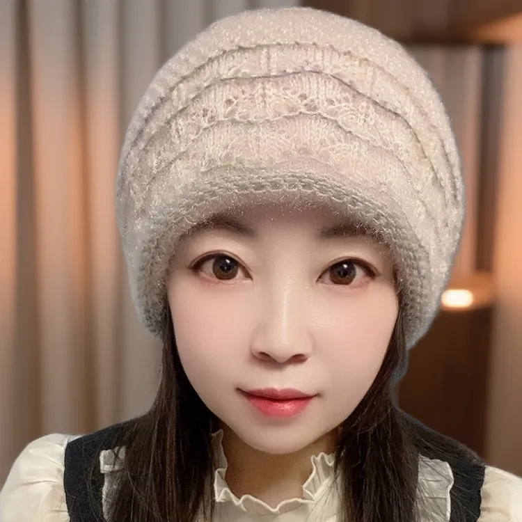 冬季新款双层钩花保暖帽HlS时尚百搭针织帽子