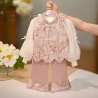 女童汉服春秋套装秋季新中式女童碎花民族风中国风长袖长裤日常