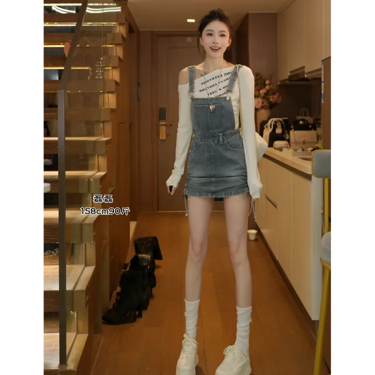 磊磊【甜酷少女】原创背带抽绳设计背带裙2376